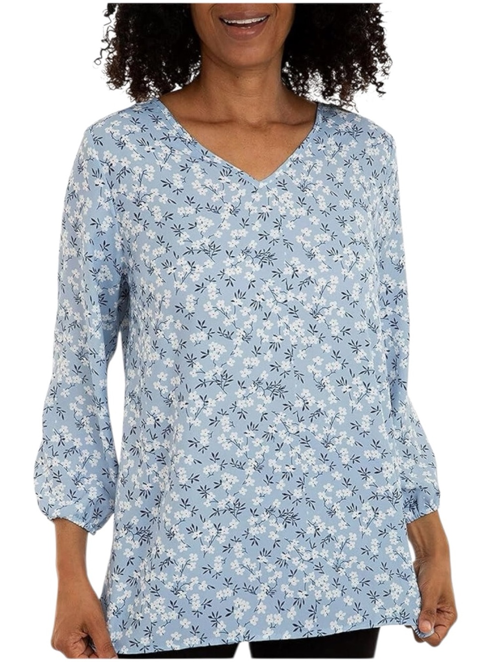 Mario Serrani Women's Lightweight V-Neck Tunic Top Blue Floral